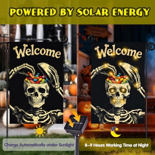 Halloween Lighted Garden Flag, Skeleton Yard Decor, 12x18 In - Image 5