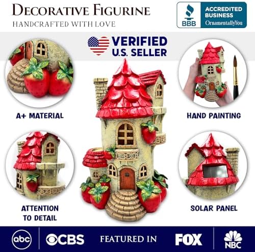 OrnamentallyYou Spring & Summer-Themed Garden Statues – Adorable Outdoor Decor for Lawn, Patio & Porch (Solar Powered Strawberry Fairy Home Garden Statue, 10" Unique Spring Decoration) - Image 2