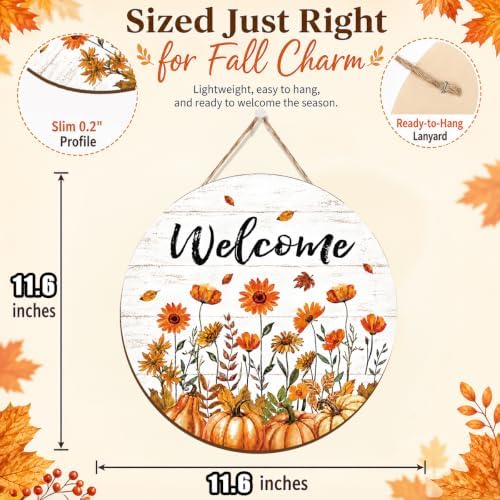 Fall Door Decor Wooden Pumpkin Welcome Sign for Front Door - Image 2