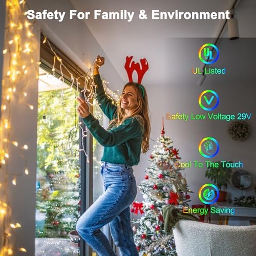 66ft LED Christmas Lights Outdoor with 140 Drops, Christmas Decorations Hanging Lights 490 LED 8 Lighting Modes, Outsite Fairy String Lights for House Xmas Wedding Party Holiday Decoration Warm White - Image 4