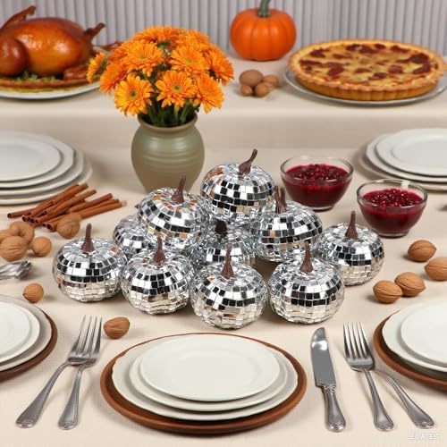 winemana 12 Pack Silver Disco Ball Pumpkin, Sparkle Glitter Fall Decor - Image 4