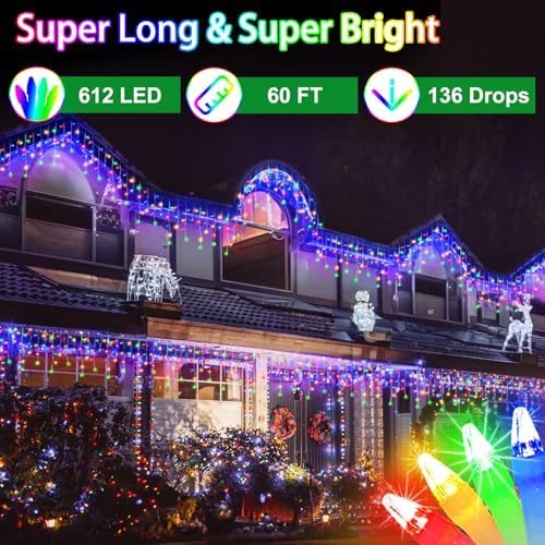 60FT 612 LED Outdoor Christmas Lights - 136 Ice Drops, 12 Pro Modes - Image 2