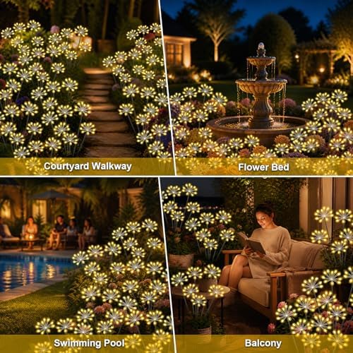 Solar Garden Lights Outdoor, Upgraded Solar Swaying Starburst Light Waterproof with 2 Modes, Solar Fairy Firework Lights for Yard Patio Pathway Flowerbed Balcony Garden Decoration (Warm White, 4 Pack) - Image 6