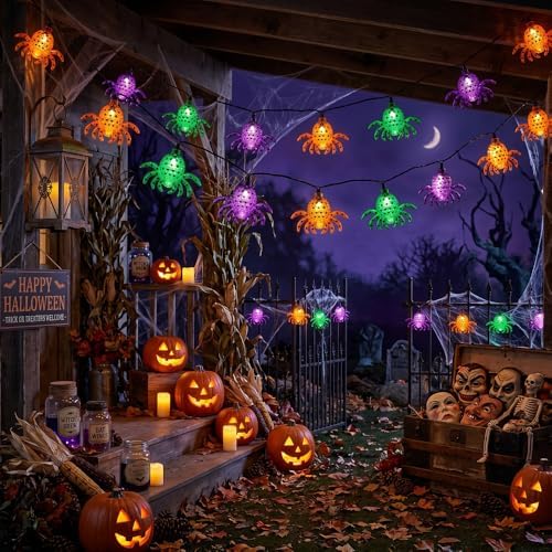Halloween Spider String Lights, 8.5FT LED Decorative Lights with 10 Spiders, Waterproof Hanging Fairy Lights for Curtain, Home, Garden, Yard, Halloween Party Indoor Outdoor Decor - Image 2