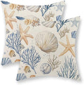 Coastal Pillow Covers 18x18 Inch Set of 2 Blue Ocean Nautical Starfish Pillow Covers Summer Outdoor Beach Coral Shell Decorative Pillow Cases Linen Square Cushion Cover Decor for Couch Sofa by JEFERSO