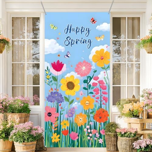 Front Door Covers Decorative, Spring Flower Design Door Curtain 70.8 x 35.4 Inch for Porch Outdoor Indoor Home Decor (Colorful-227) - Image 6