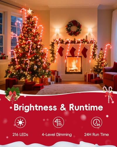 COOLWUFAN 24 Pack 22" Solar Candy Cane Lights Outdoor, 216 Bright LEDs Christmas Pathway Decorations with 4 Brightness Levels, Solar Powered & Waterproof, for Yard Walkway Holiday - Image 4