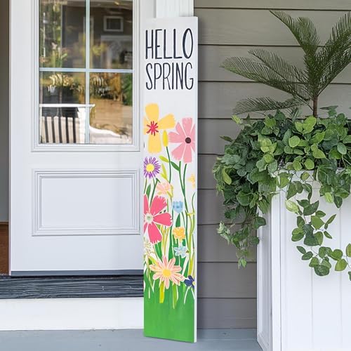8"x48" Spring Welcome Sign for Front Porch, Hello Spring Porch Sign for Front Door Durable PVC Welcome Home Decorations for Outdoors p (Design 7) by BasicFundamentals