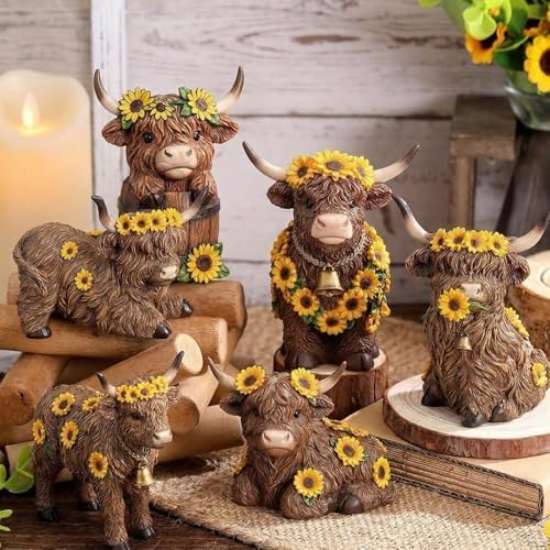 Tradder 6 Pcs Sunflower Highland Cow Table Decorations by Tradder