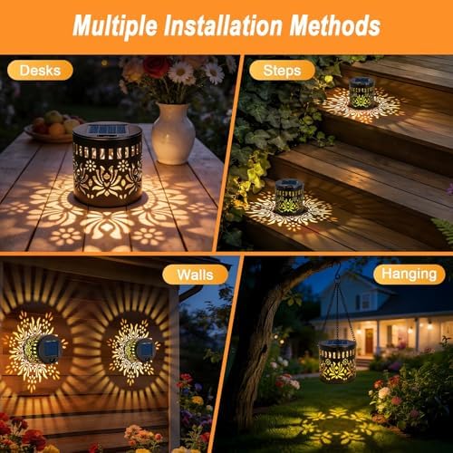 4 Pack Solar Fence Lights, Metal Flower Pattern Solar Powered Wall Lights - Image 7