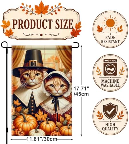 BlissYard Thanksgiving Garden Flag Pilgrim Cats Pumpkin 12x18 Inch Decor - Image 6