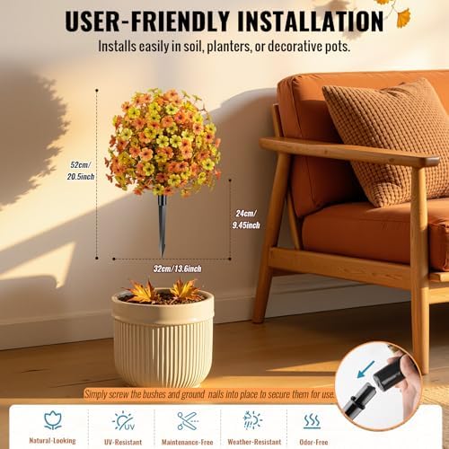 Alupssuc 4Pcs 20" UV Resistant Artificial Fall Ball Flowers for Outdoors - Image 2