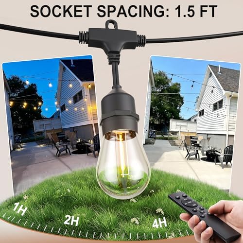 Outdoor String Lights 50FT 34 Bulbs(1.5 FT Apart) Remote lighting for Patio - Image 4