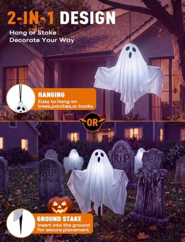 Halloween Ghost Pathway Lights, 4 Pack LED Yard Stake Lights Outdoor Decor - Image 2