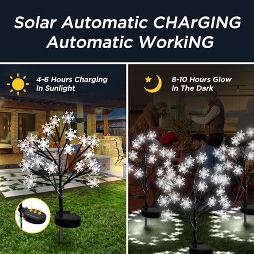 Upgrade Snowflake Solar Christmas Lights Outdoor - 2PACK 40LED Snowflake Pathway Lights for Outdoor Christmas Decorations,Waterproof Solar Garden Lights for Yard Xmas Party Decor(Cool White) - Image 3