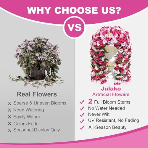 Artificial Hanging Flowers for Outdoors, 2 PCS 272 Blooms UV Resistant Morning Glory Faux Silk Vines, No-Odor Realistic Fake Plants for Garden Planter Porch Patio Decoration, Fuchsia Pink - Image 3