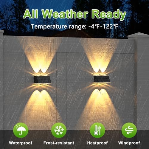 LANSOW Solar Fence Lights Outdoor, 12 Pack Solar Powered Lights Waterproof, 9 Modes Warm/Cool White RGB Up-Down Led Spot Wall Lights Dusk to Dawn Decor for Backyard, Deck, Patio, Pool, Railing(Black) - Image 7