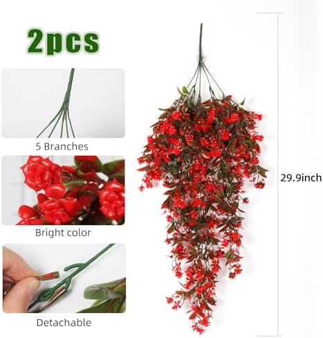 RECUTMS Artificial Fake Hanging Flowers Plants for Outdoors Decor 2Pcs - Image 2