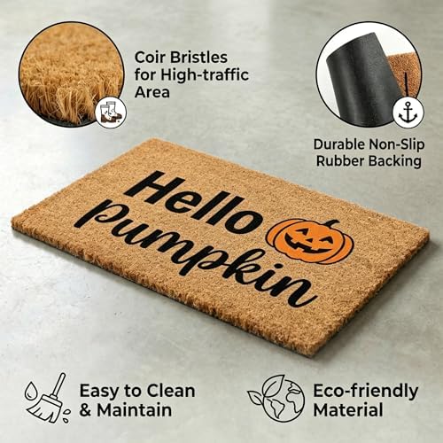 Fall Decor Halloween Layered Front Doormat Set, Hello Natural Coco Coir Door Mat + 28"x43" Black White Buffalo Plaid Rug, Non-Slip Porch Rug Outdoor Entryway Decor for Front Porch, Patio - Image 5