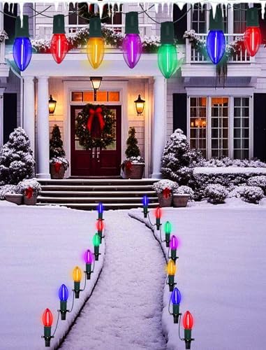 GOOTHY C9 LED Christmas Pathway Lights Outdoor 38Ft 25 LED C9 Multicolor Bulbs Christmas Pathway Stakes Lights, Connectable Outdoor Walkway Lights for Yard Patio Sidewalk Driveway Garden Lawn Decor - Image 5