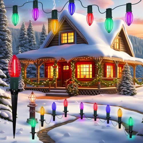 Abeja C9 LED Christmas Pathway Light, 38FT Multicolor Pathway Christmas Lights w/ 27 Multicolored Jumbo LED Bulbs, Connectable Christmas Walkway Lights Lawn Walkway Lane Marker Lighting Decoration by Abeja