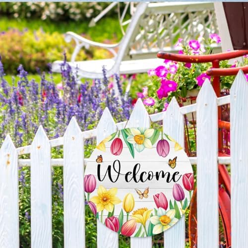 Welcome Spring Sign for Front Door, Spring Tulip Wooden Sign front Porch Decor, Seasonal Floral Wooden Hanging Decor for Home Outdoor Indoor - Image 7