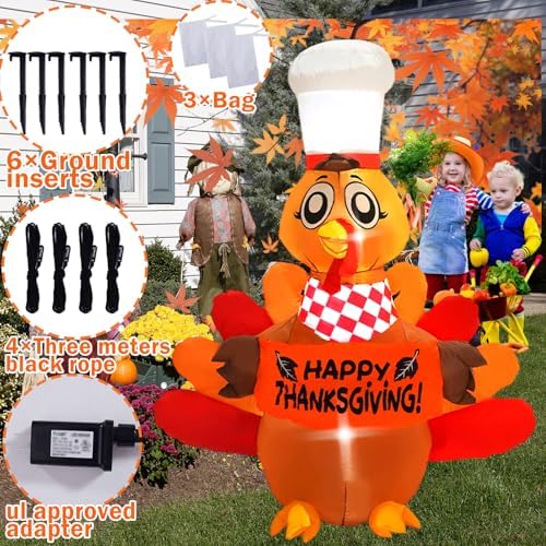 6FT Thanksgiving Inflatable Outdoor Decoration Turkey Inflatable Patio Decoration with Built-in LED Lights, Suitable for Thanksgiving Holiday Party, Patio, Lawn, Garden Winter Decoration - Image 4