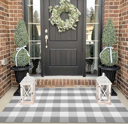 Washable Outdoor Rug 3'x5'Grey White Farmhouse Door Mat For Front Porch - Image 4
