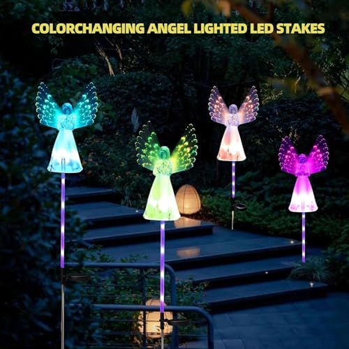 Angel Solar Lights for Cemetery, 2 Pack Solar Lights Outdoor Garden, Color Changing Decorative Angel Lights for Yard Patio Pathway Grave Decoration Memorial Gifts - Image 6
