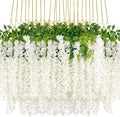 Wisteria Hanging Flowers 24 Pack Artificial Flowers Fake Wisteria Vine Rattan Hanging Garland Silk Flowers String for Party Home Wall Greenery Wedding Decor (White) by HanYun