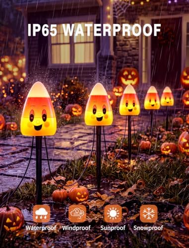 10.5FT Halloween Pathway Lights, 5PK LED Candy Corn Stake Lights - Image 5