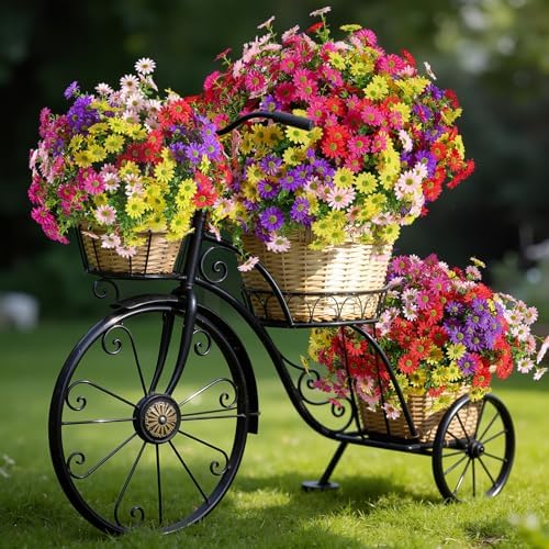 Alupssuc 30 Bundles Artificial Daisies Flowers Fake Silk Plant for Indoor Outdoor Decor, UV Resistant No Fade Faux Spring Flowers for Garden, Porch & Patio Decoration,RedRosyPurpleYellowPink - Image 4