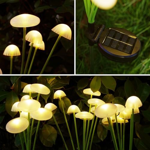 KAQ 4PK 32LED Solar Garden Lights Outdoor Waterproof | Solar Mushroom Lights for Outside Sway by Wind Firefly Fairy Light for Patio Pathway Garden Bush Yard Decorations (Warm White) - Image 6