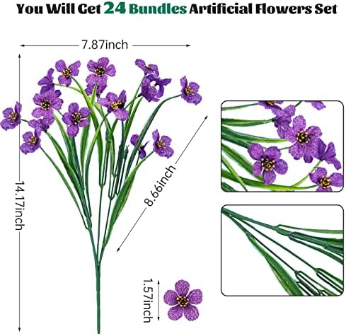 24 Pcs Artificial Flowers for Outdoor, Plastic Fake Flowers Decor, Purple - Image 2