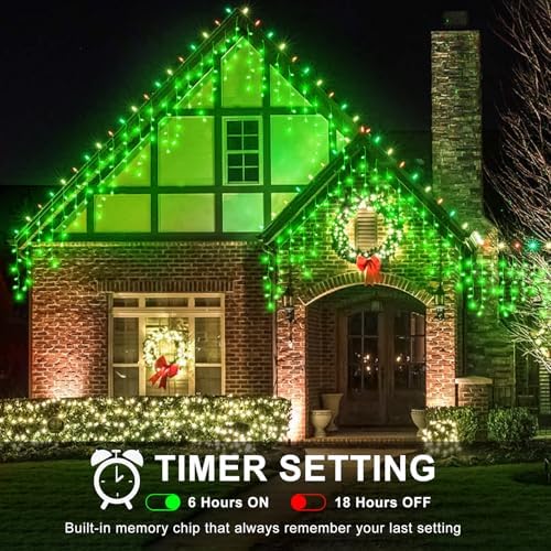 66FT 640 LED Icicle Lights for Outside, Green Christmas Lights Outdoor - Image 3