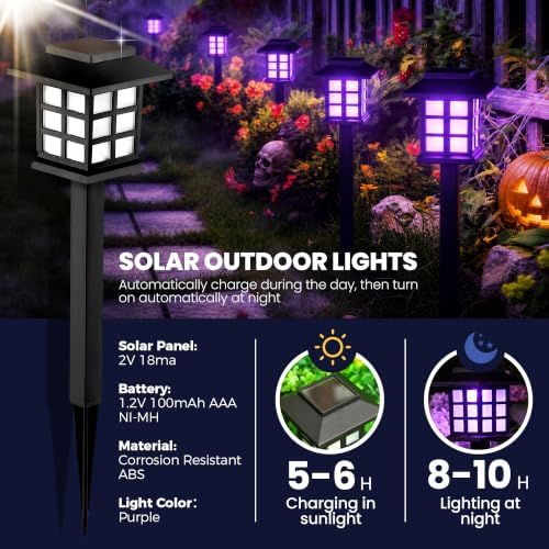 GIGALUMI Halloween Solar Lights Outdoor,12ps Purple Halloween Decorations. - Image 3