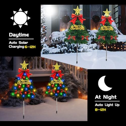 Christmas Tree Solar Pathway Lights Outdoor Decor, 8 Pack, Green - Image 4