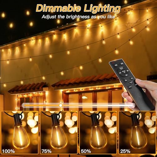 Ollny S11 50FT Outdoor String Lights with Remote, 3 Modes Dimmable Timers Waterproof Connectable Outside Lights, 24+2 LED Spare Bulbs Dusk to Dawn Hanging Light for Yard Balcony Camping Gazebo Garden - Image 6