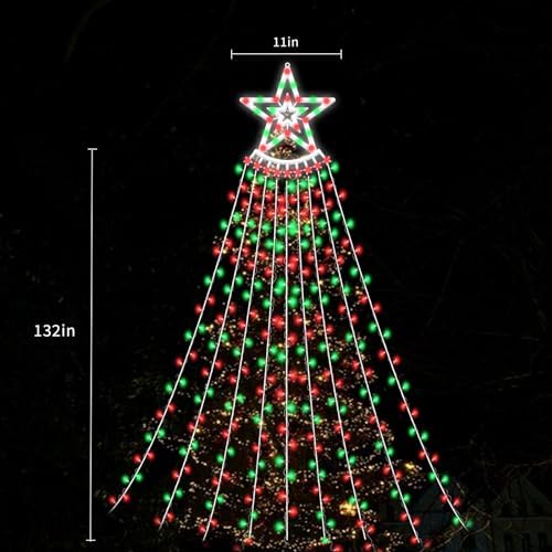 350 LED Christmas Decorations Star String Lights Waterproof Waterfall StarLights 8 Light Modes Remote & Timer,Waterproof Seasonal Lighting Decor for Home Xmas Tree Yard Wedding Party (Red&Green) - Image 6