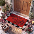 Honoson 2 Pcs Merry Bright Christmas Doormat Red White Buffalo Plaid Decor by Honoson