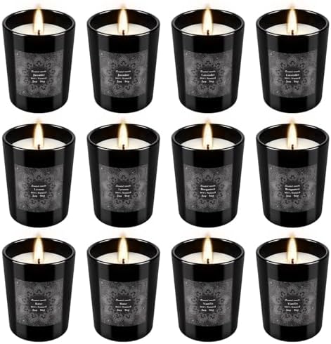 12-Pack Scented Candles Gift Set, 2oz Soy Wax Aromatherapy Candles with 6 Assorted Fragrances, Hand Poured Natural Essential Oil Jar Candles for Home Office Yoga Decor, Birthday Christmas Mother's Day by Grcdoyvl