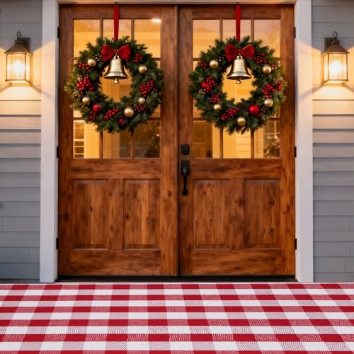 Christmas Buffalo Plaid Rug 5x7 Ft, Red White Indoor Outdoor Rug by PIXFAIRY