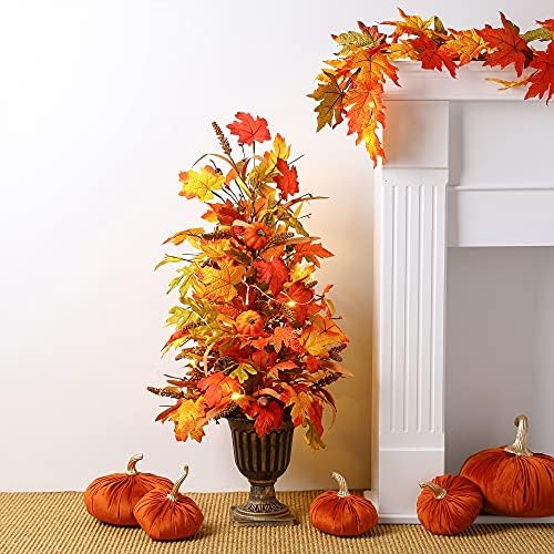 Glitzhome 2 Pcs Fall Maple Trees with Lights & Timer, 36''H Lighted Artificial Urn Potted Porch Tree with 20 Warm White LEDs, Decorative Fall Front Door Trees for Outdoor Indoor Porch Entryway - Image 2