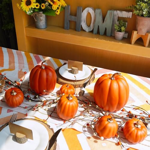 Winlyn 7 Pcs Assorted Harvest Orange Artificial Pumpkins Decorative Pumpkins Foam Pumpkins with Gold Stems for Fall Harvest Autumn Home Wedding Thanksgiving Halloween Party Table Centerpiece Décor - Image 3