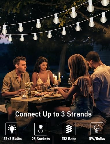 25FT Frosted White Lights G40 Globe Outdoor String Lights Patio Lights with 25 Frosted White Globe Bulbs - White Wire - Image 5