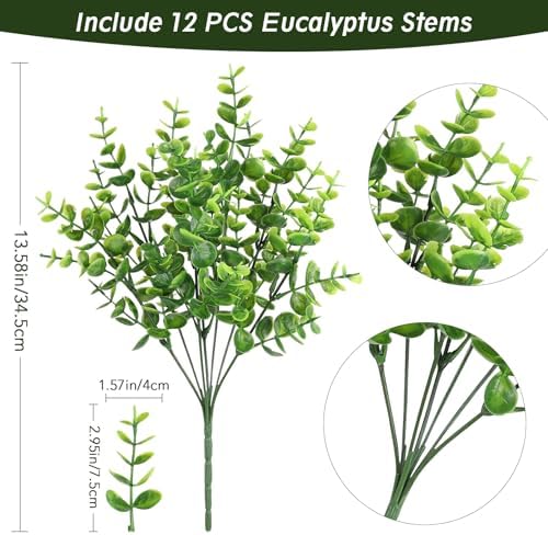 Artificial Greenery Eucalyptus Boxwood, Faux Outdoor Plants, 12PCS - Image 4