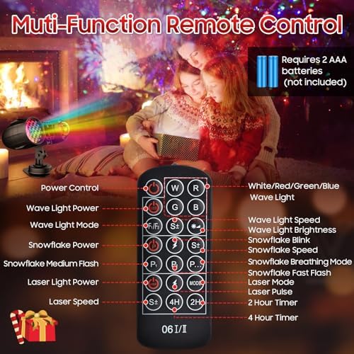 3-in-1 Christmas Projector Lights Outdoor, Dynamic Snowflakes + Ocean Wave Water Pattern + Red/Green Laser Light Show, IP65 Waterproof Remote Projector for Yard, Holiday Decor - Image 3
