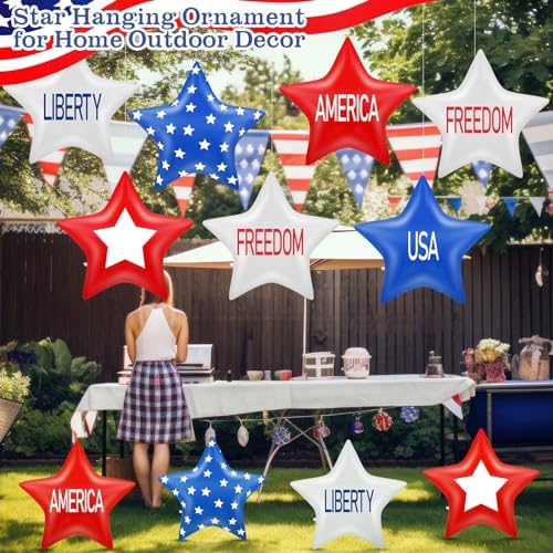 18 Pcs 12 Inch 4th of July Inflatables Outdoor Decorations 250th Anniversary Patriotic Star Ornaments Blow up PVC Inflatable Star Hanging Ornaments for American Veterans Party Festival - Image 6
