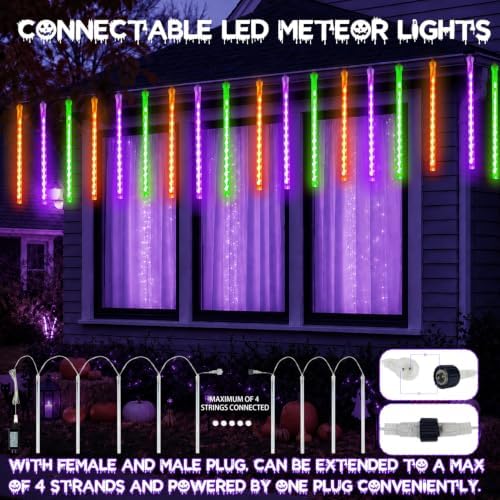 2 Pack Halloween Lights Outdoor 16 Tubes 384 LEDs Meteor Shower Rain Lights - Image 2