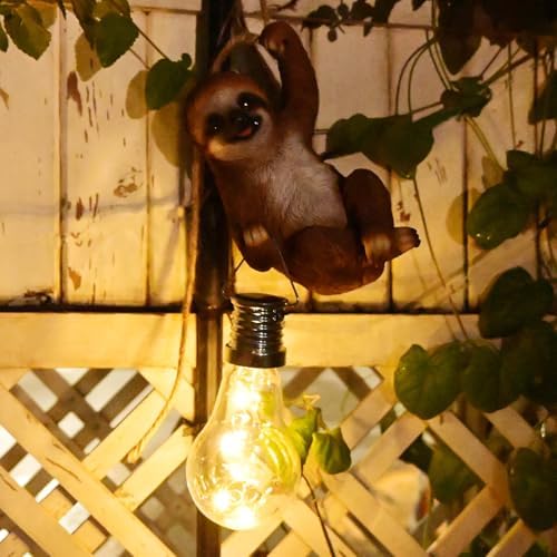Resin Sloth Garden Statue Solar Fence Lights Outdoor Hanging Decor Porch - Image 2